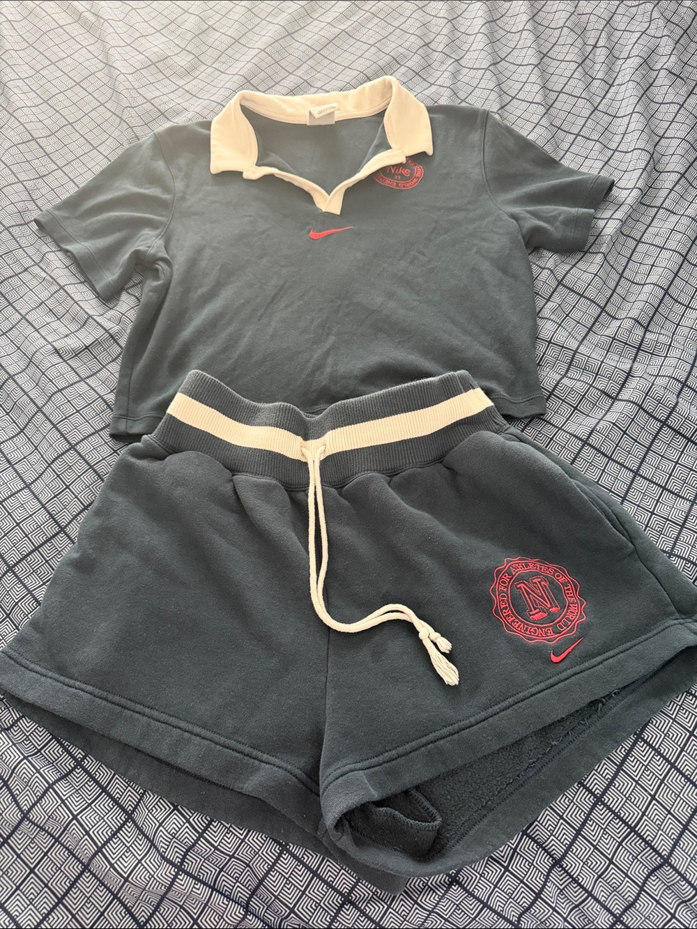 Nike Dark blue Polo & Shorts Set with Cream Trim and Red Logo